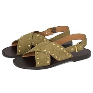 Olive Green Suede Studded Slingback Sandals - Women